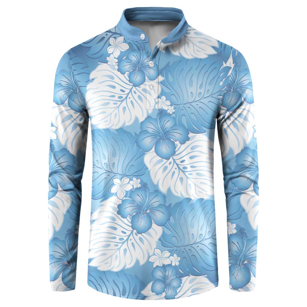 Blue Aloha Hawaii Button Sweatshirt Monstera Hibiscus Plumeria Seamless Vibes LT14 Blue - Polynesian Pride