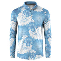 Blue Aloha Hawaii Button Sweatshirt Monstera Hibiscus Plumeria Seamless Vibes LT14 Blue - Polynesian Pride