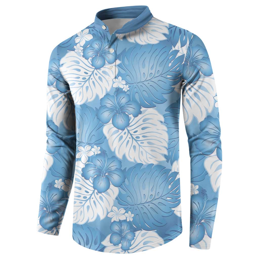Blue Aloha Hawaii Button Sweatshirt Monstera Hibiscus Plumeria Seamless Vibes LT14 - Polynesian Pride