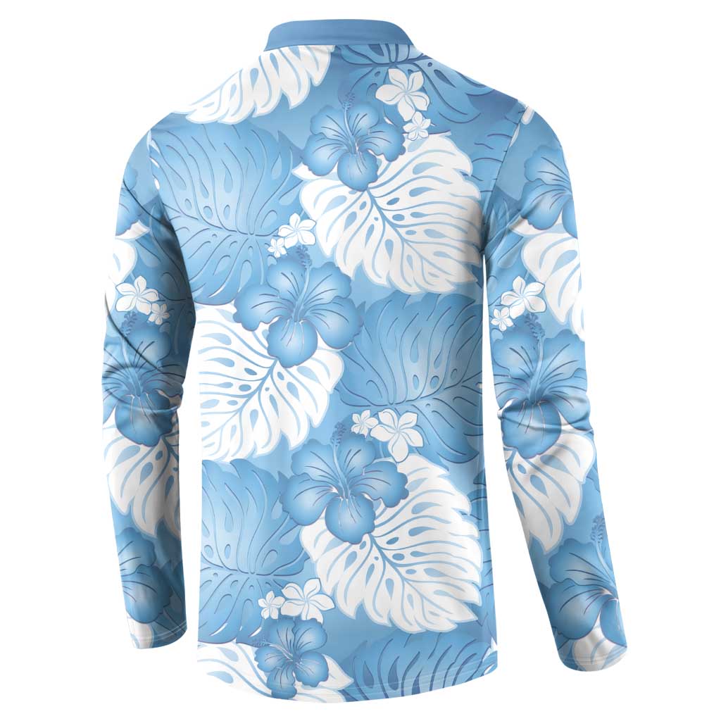 Blue Aloha Hawaii Button Sweatshirt Monstera Hibiscus Plumeria Seamless Vibes LT14 - Polynesian Pride