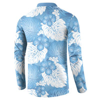 Blue Aloha Hawaii Button Sweatshirt Monstera Hibiscus Plumeria Seamless Vibes LT14 - Polynesian Pride