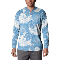 Blue Aloha Hawaii Button Sweatshirt Monstera Hibiscus Plumeria Seamless Vibes LT14 - Polynesian Pride
