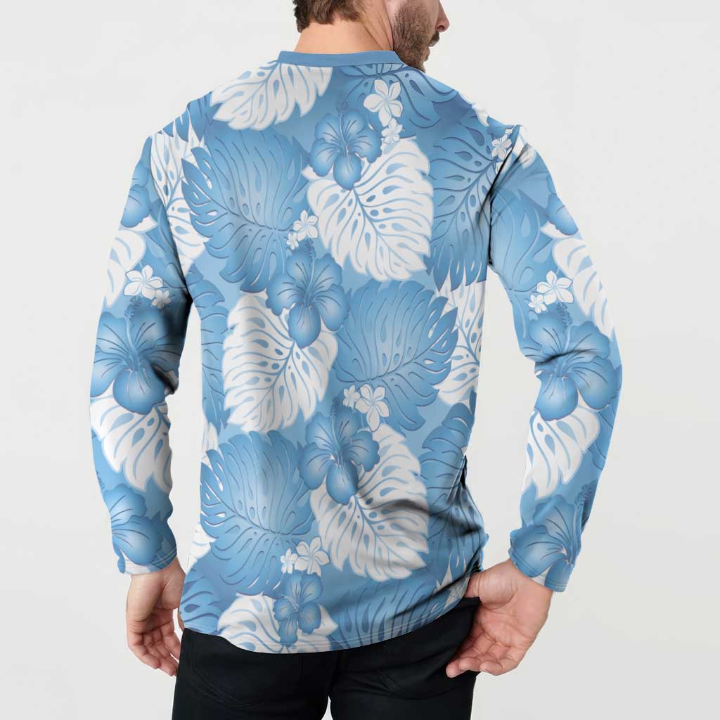 Blue Aloha Hawaii Button Sweatshirt Monstera Hibiscus Plumeria Seamless Vibes LT14 - Polynesian Pride