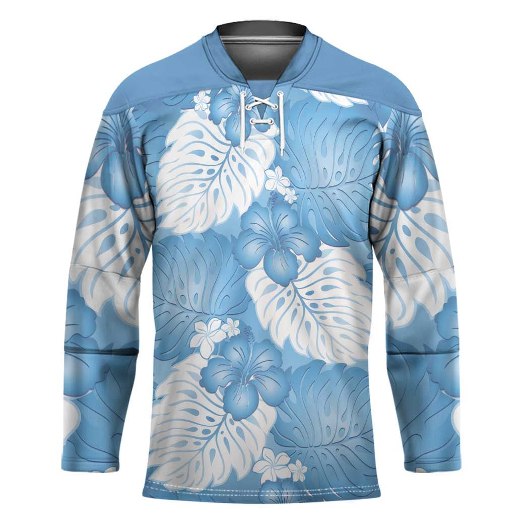 Blue Aloha Hawaii Hockey Jersey Monstera Hibiscus Plumeria Seamless Vibes LT14 Unisex Blue - Polynesian Pride