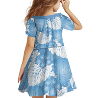 Blue Aloha Hawaii Kid Short Sleeve Dress Monstera Hibiscus Plumeria Seamless Vibes LT14 - Polynesian Pride