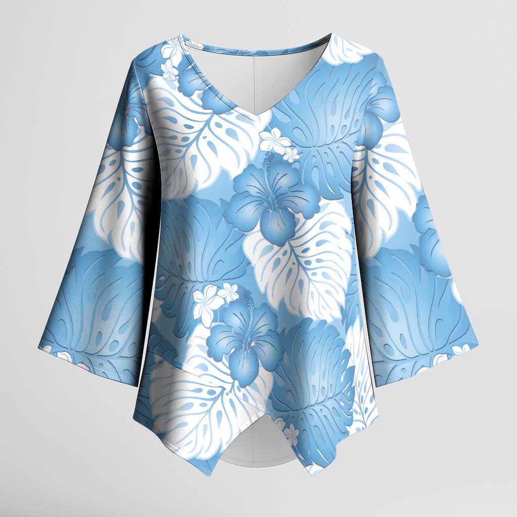 Blue Aloha Hawaii Kimono Sleeve Blouse Monstera Hibiscus Plumeria Seamless Vibes LT14 Female Blue - Polynesian Pride