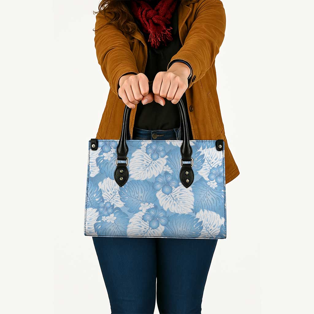 Blue Aloha Hawaii Leather Bag Monstera Hibiscus Plumeria Seamless Vibes LT14 Blue - Polynesian Pride