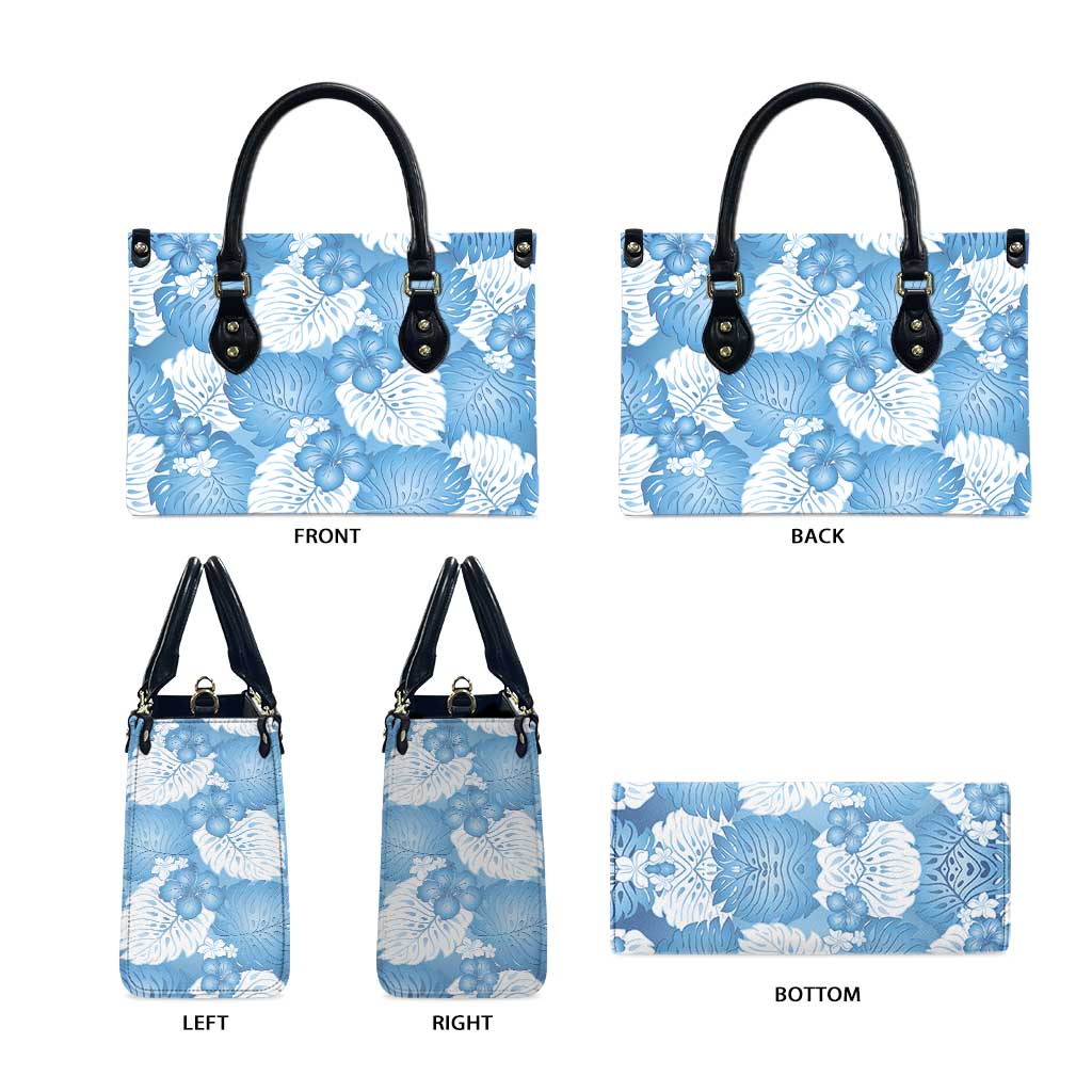 Blue Aloha Hawaii Leather Bag Monstera Hibiscus Plumeria Seamless Vibes LT14 - Polynesian Pride