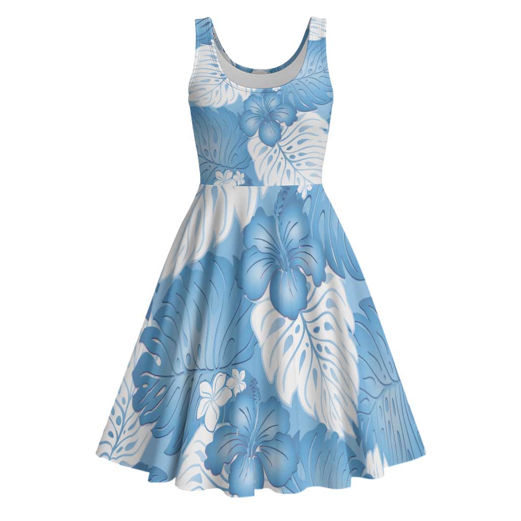 Blue Aloha Hawaii Midi Dress Monstera Hibiscus Plumeria Seamless Vibes LT14 Blue - Polynesian Pride
