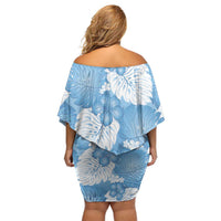 Blue Aloha Hawaii Off Shoulder Short Dress Monstera Hibiscus Plumeria Seamless Vibes LT14 - Polynesian Pride
