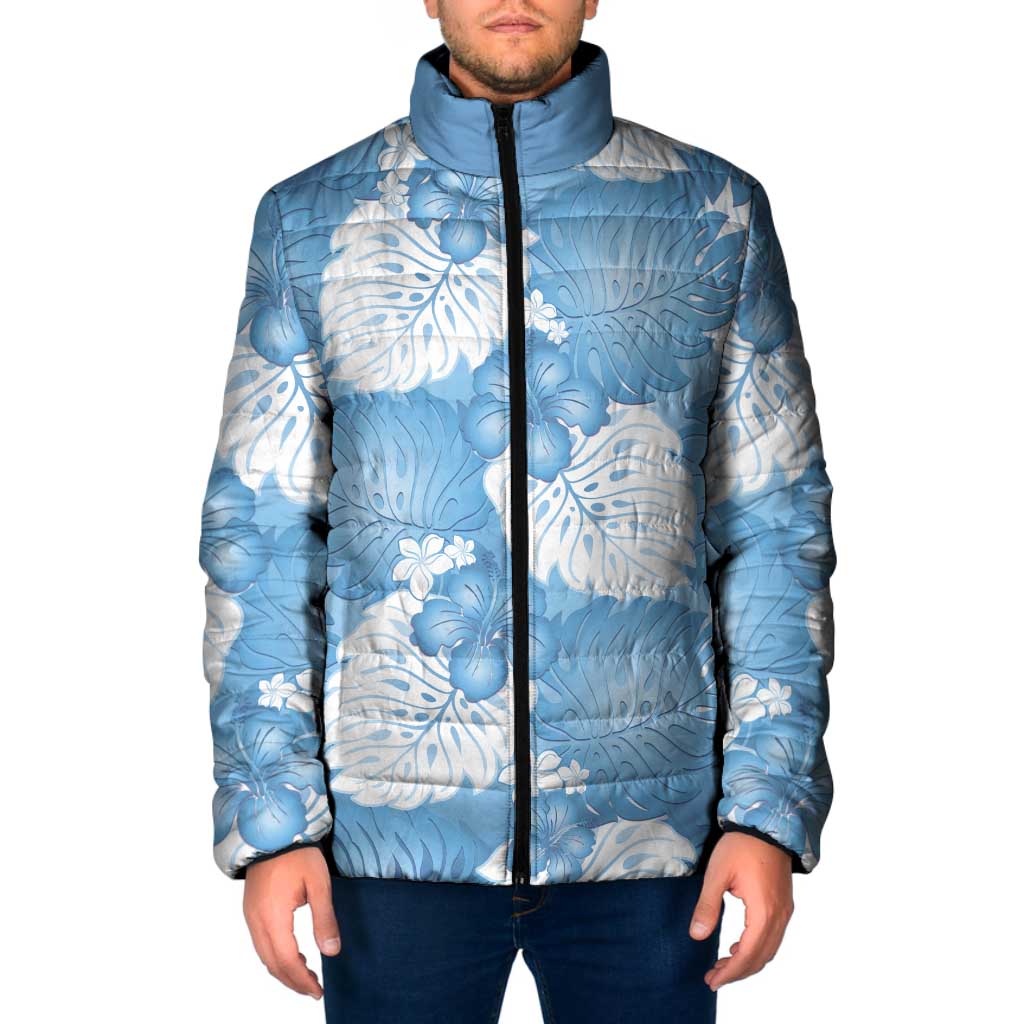 Blue Aloha Hawaii Padded Jacket Monstera Hibiscus Plumeria Seamless Vibes LT14 Men Blue - Polynesian Pride