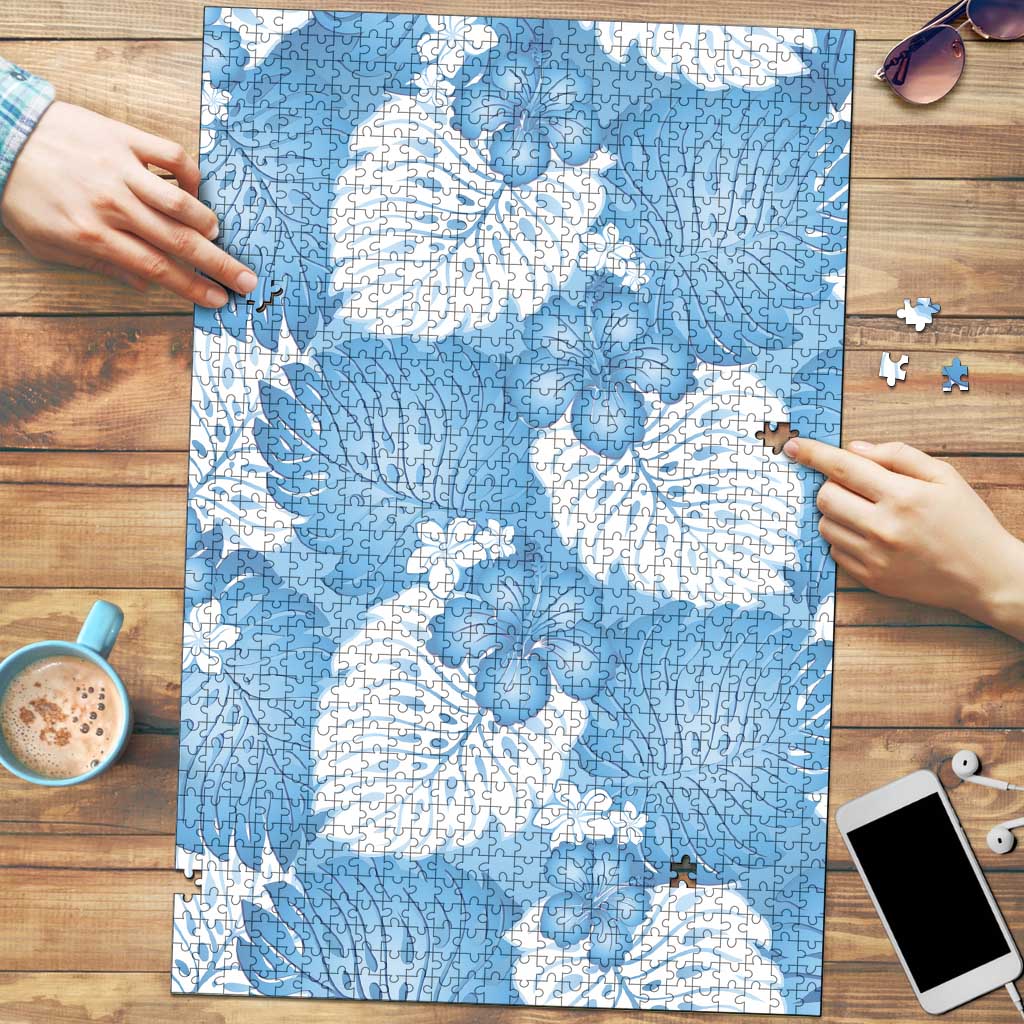 Blue Aloha Hawaii Puzzle Monstera Hibiscus Plumeria Seamless Vibes LT14 Blue - Polynesian Pride
