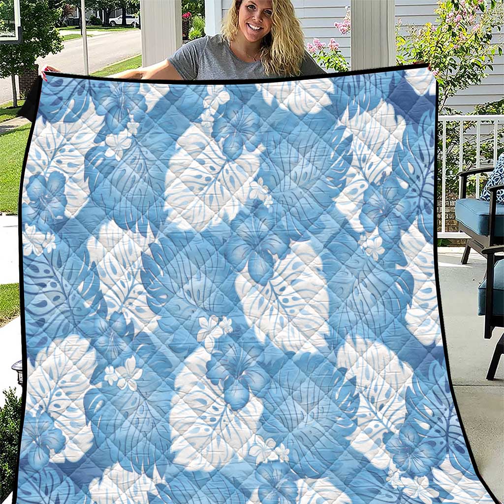 Blue Aloha Hawaii Quilt Monstera Hibiscus Plumeria Seamless Vibes LT14 Blue - Polynesian Pride