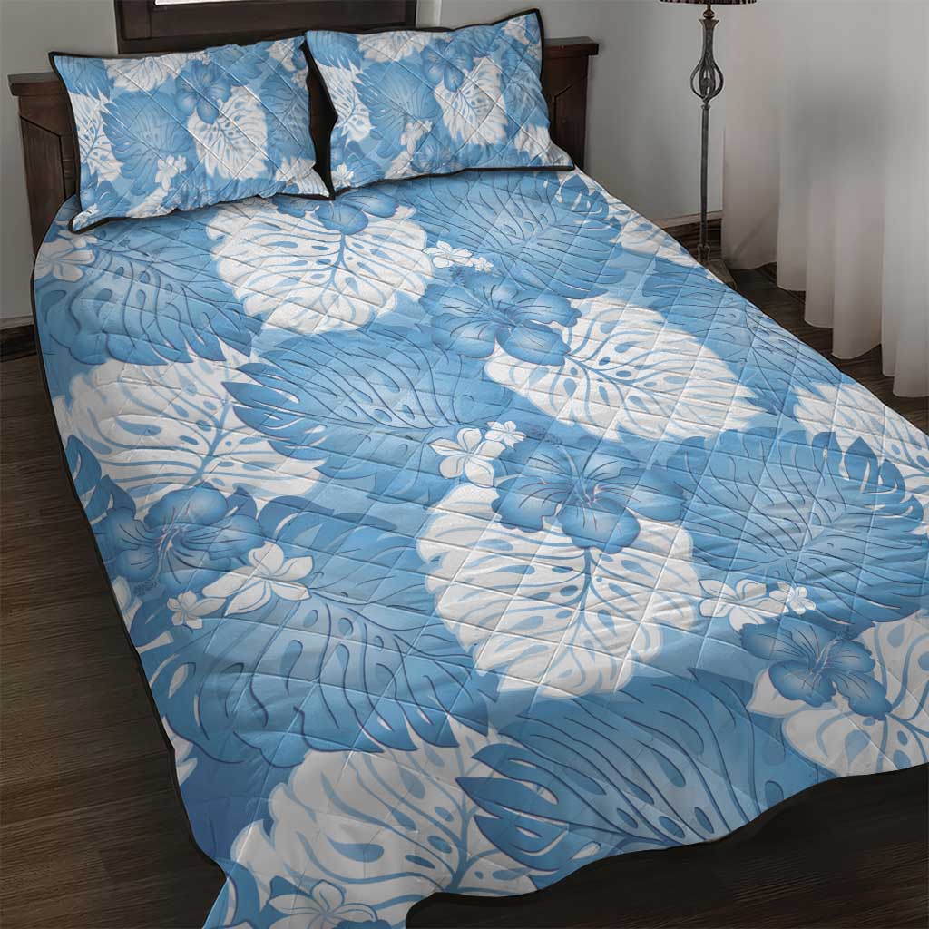 Blue Aloha Hawaii Quilt Bed Set Monstera Hibiscus Plumeria Seamless Vibes LT14 Blue - Polynesian Pride