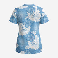 Blue Aloha Hawaii Scrub Top Monstera Hibiscus Plumeria Seamless Vibes LT14 - Polynesian Pride
