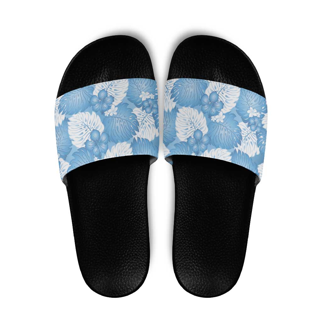Blue Aloha Hawaii Slide Sandals Monstera Hibiscus Plumeria Seamless Vibes LT14 Blue - Polynesian Pride