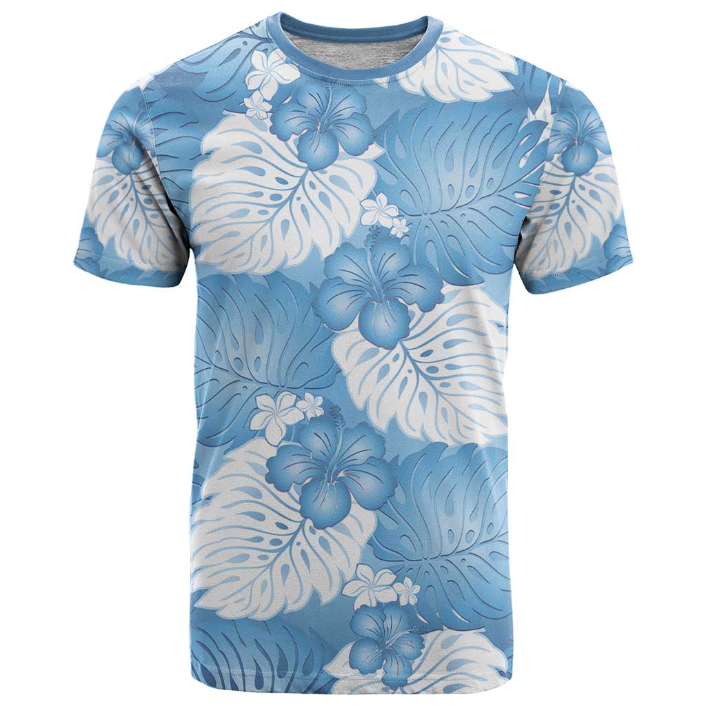Blue Aloha Hawaii T Shirt Monstera Hibiscus Plumeria Seamless Vibes LT14 Blue - Polynesian Pride