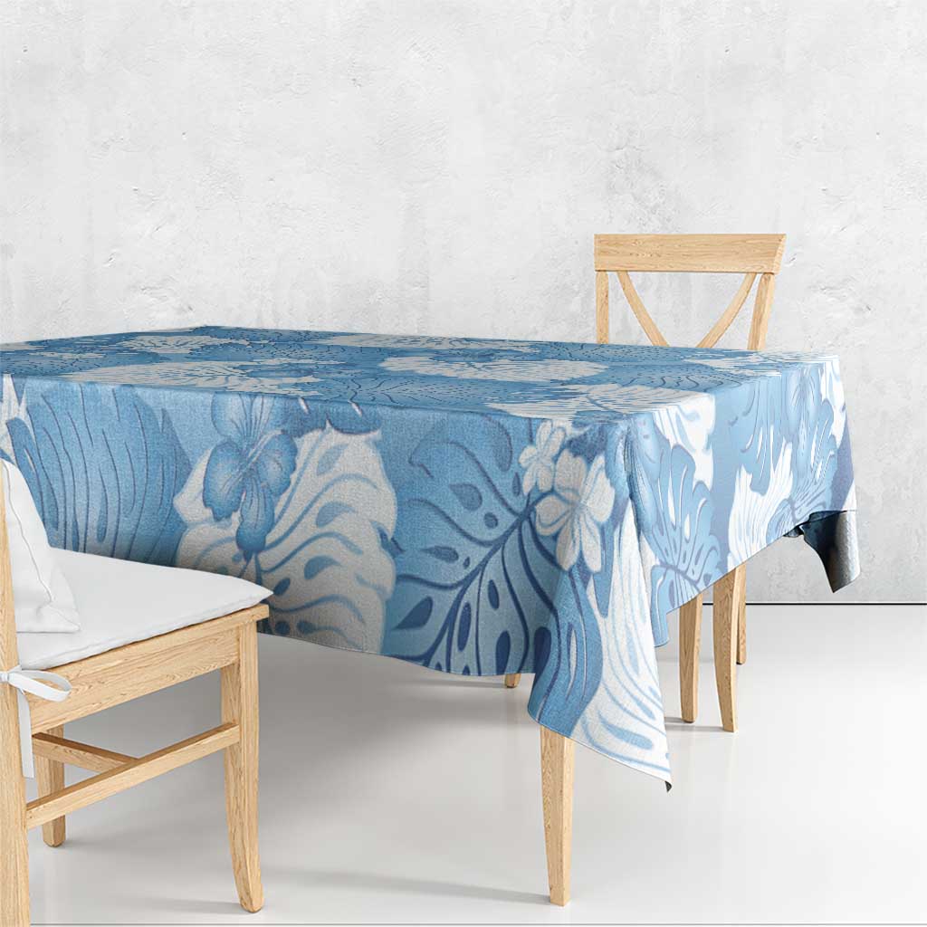 Blue Aloha Hawaii Tablecloth Monstera Hibiscus Plumeria Seamless Vibes LT14 - Polynesian Pride