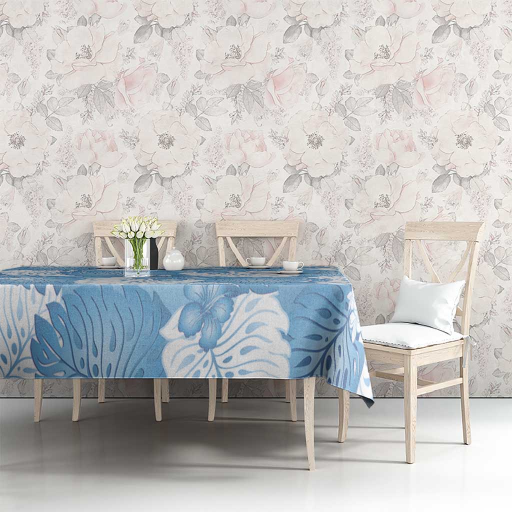 Blue Aloha Hawaii Tablecloth Monstera Hibiscus Plumeria Seamless Vibes LT14 - Polynesian Pride