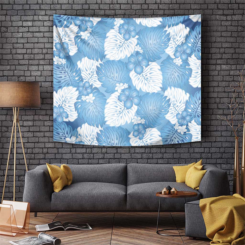 Blue Aloha Hawaii Tapestry Monstera Hibiscus Plumeria Seamless Vibes LT14 Blue - Polynesian Pride