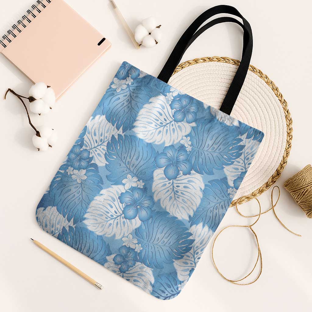 Blue Aloha Hawaii Tote Bag Monstera Hibiscus Plumeria Seamless Vibes LT14 Black Strap One Size Blue - Polynesian Pride