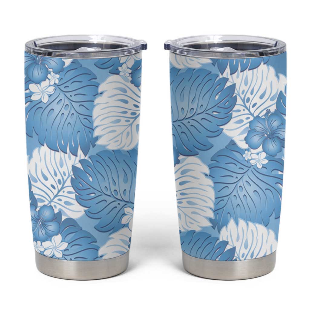 Blue Aloha Hawaii Tumbler Cup Monstera Hibiscus Plumeria Seamless Vibes LT14 Blue - Polynesian Pride