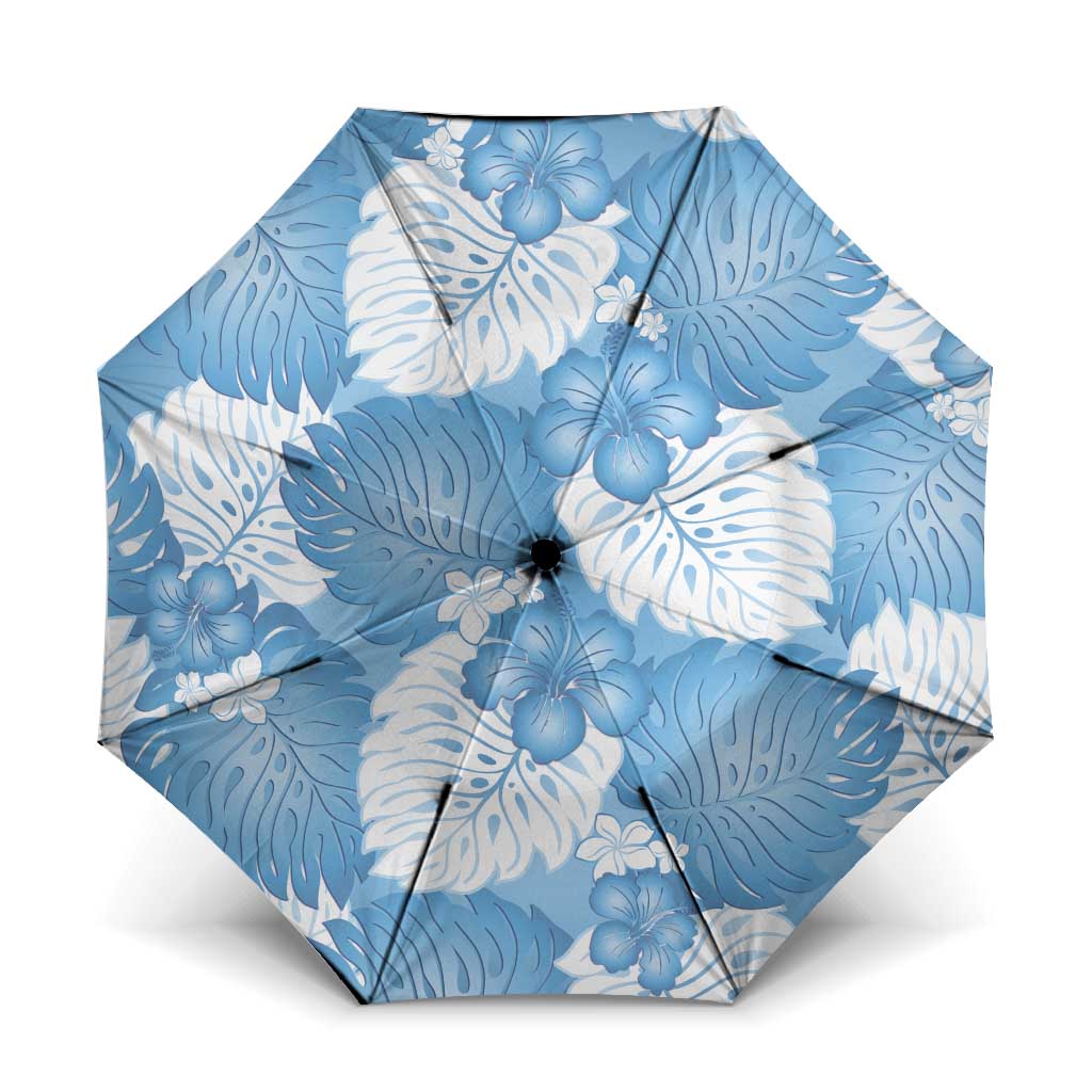 Blue Aloha Hawaii Umbrella Monstera Hibiscus Plumeria Seamless Vibes LT14 One Size Folded 11.42 inch Opened Diameter 37.4 inch Blue - Polynesian Pride