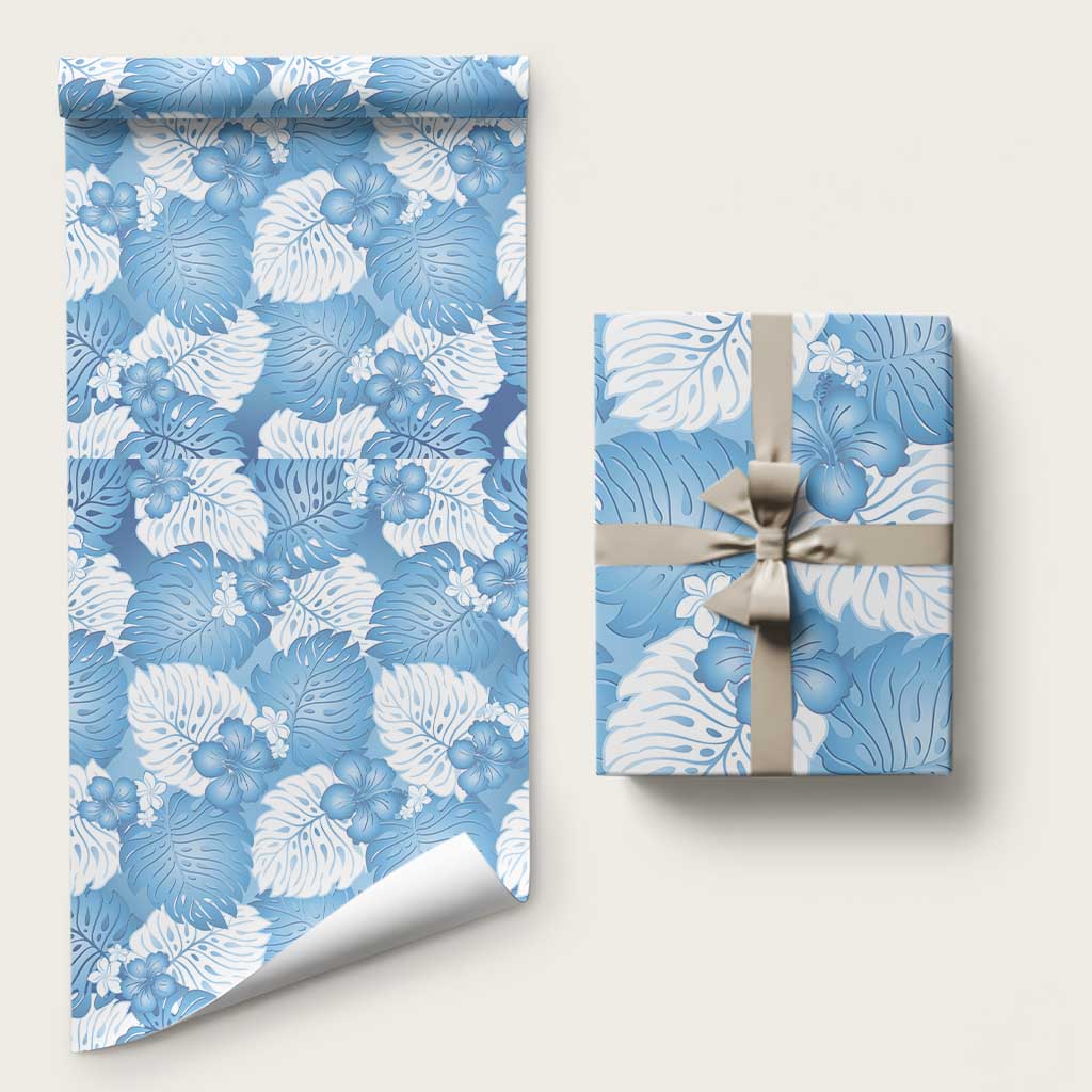 Blue Aloha Hawaii Wrapping Paper Monstera Hibiscus Plumeria Seamless Vibes LT14 58" × 23" Blue - Polynesian Pride
