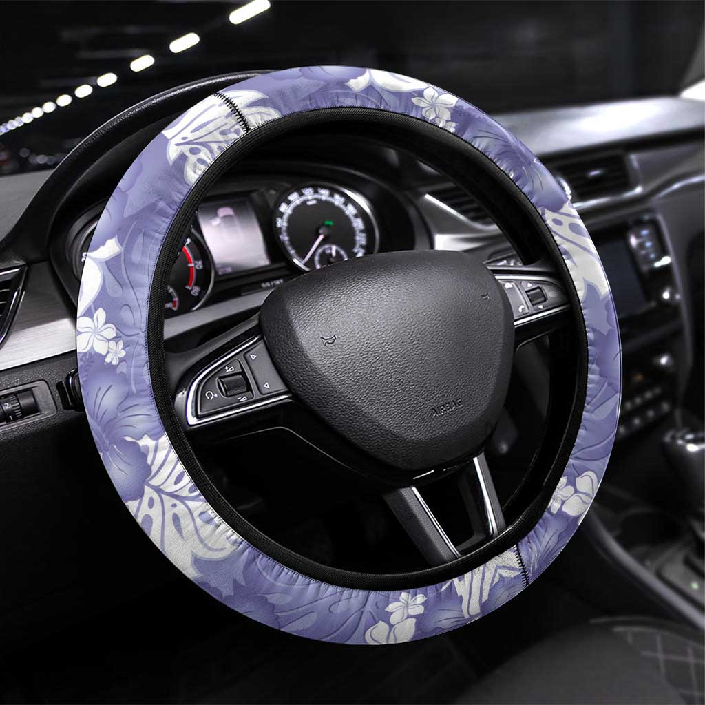 Purple Aloha Hawaii Steering Wheel Cover Monstera Hibiscus Plumeria Seamless Vibes LT14 Universal Fit Purple - Polynesian Pride