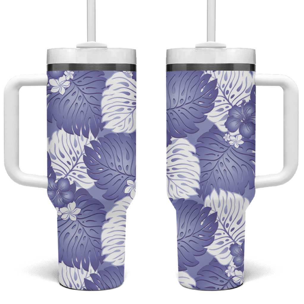 Purple Aloha Hawaii Tumbler With Handle Monstera Hibiscus Plumeria Seamless Vibes LT14 One Size: 40 oz Purple - Polynesian Pride