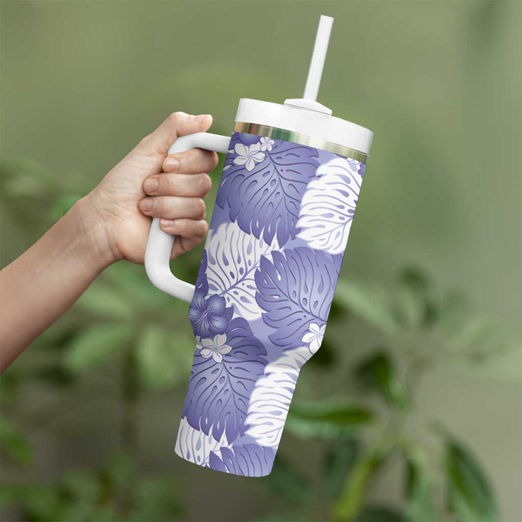 Purple Aloha Hawaii Tumbler With Handle Monstera Hibiscus Plumeria Seamless Vibes LT14 - Polynesian Pride