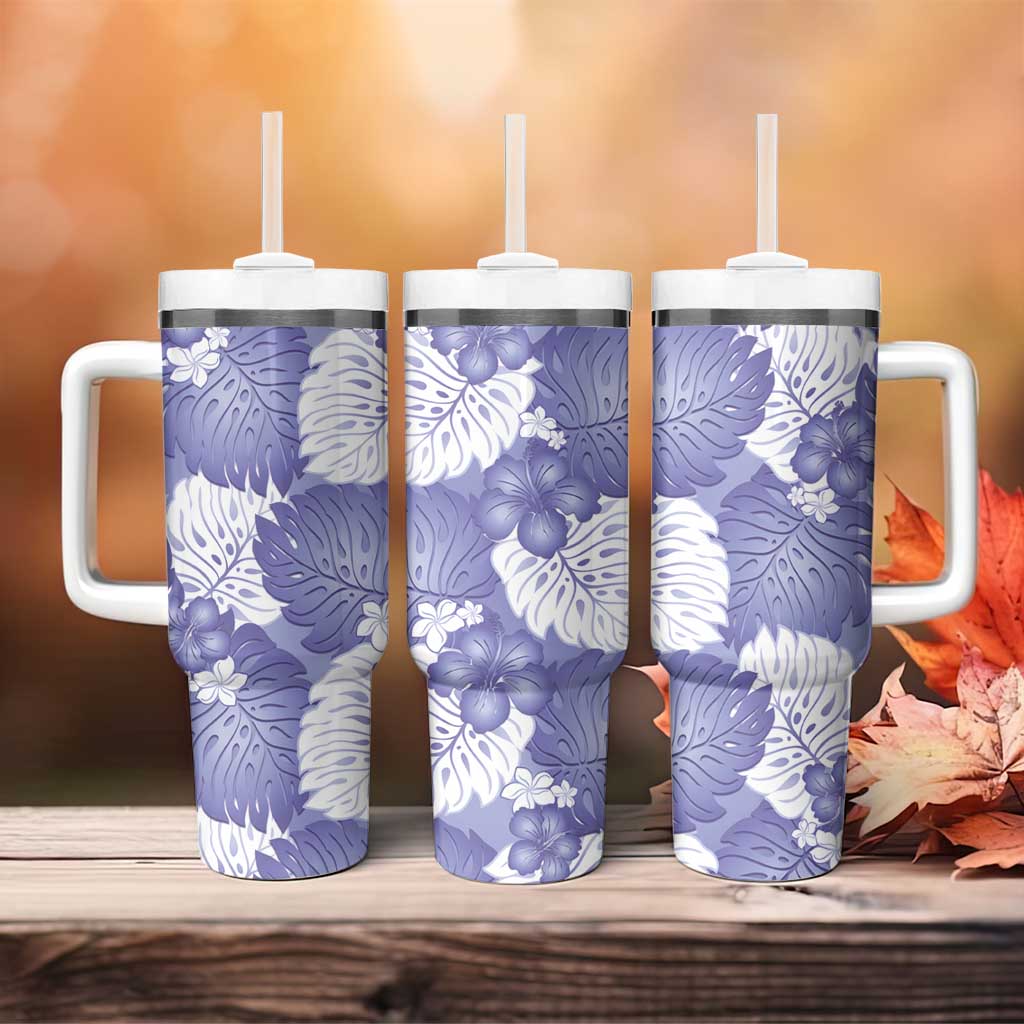 Purple Aloha Hawaii Tumbler With Handle Monstera Hibiscus Plumeria Seamless Vibes LT14 - Polynesian Pride
