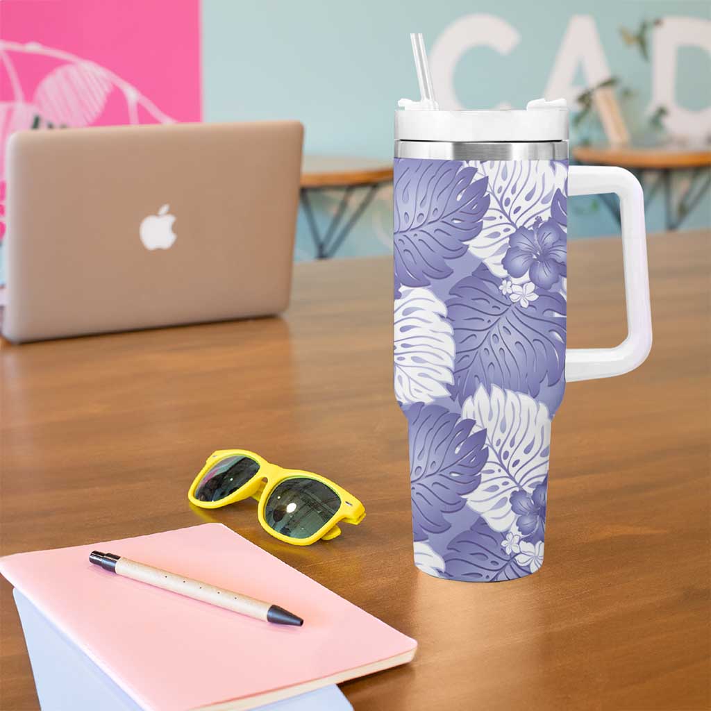 Purple Aloha Hawaii Tumbler With Handle Monstera Hibiscus Plumeria Seamless Vibes LT14 - Polynesian Pride