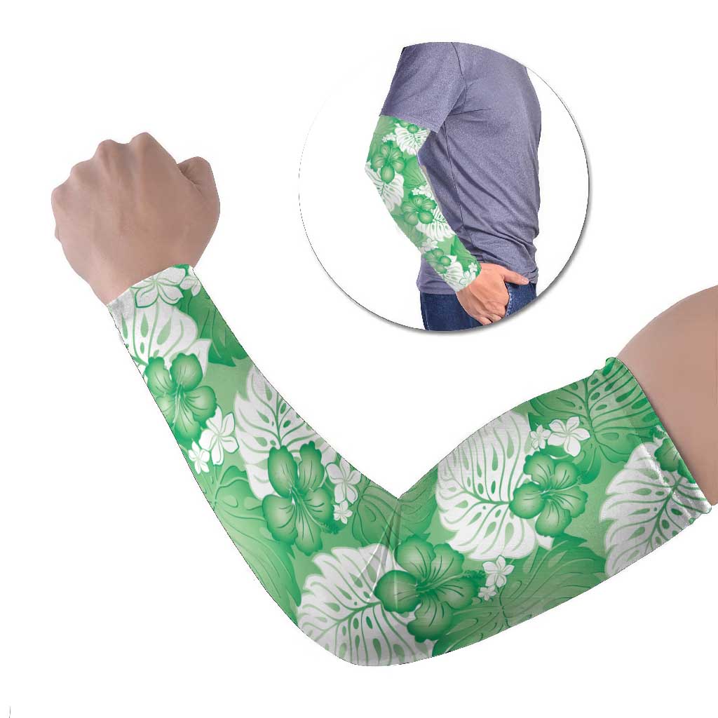 Green Aloha Hawaii Arm Sleeves Monstera Hibiscus Plumeria Seamless Vibes LT14 Set of 2 Green - Polynesian Pride