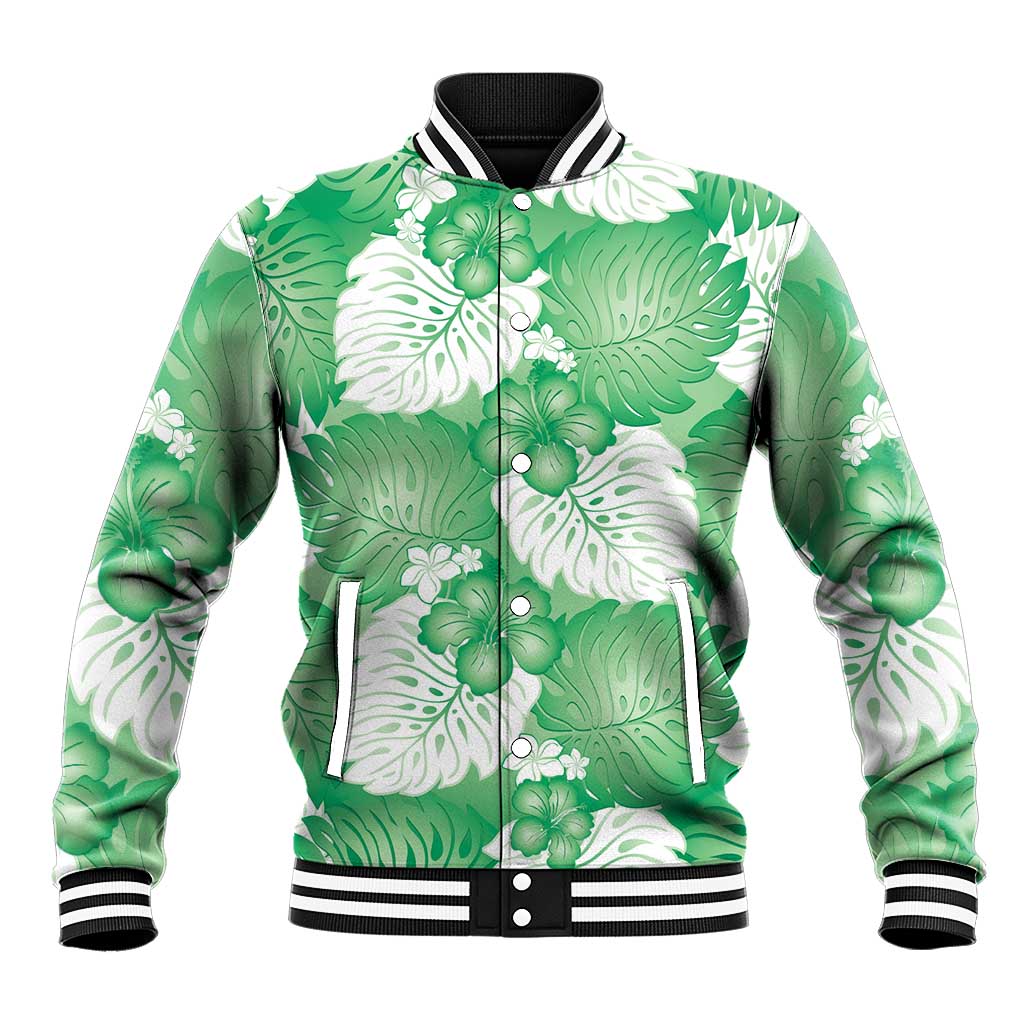 Green Aloha Hawaii Baseball Jacket Monstera Hibiscus Plumeria Seamless Vibes LT14 Unisex Green - Polynesian Pride