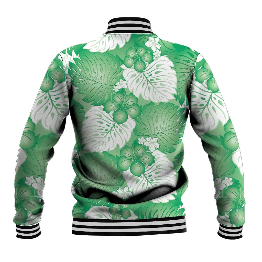 Green Aloha Hawaii Baseball Jacket Monstera Hibiscus Plumeria Seamless Vibes LT14 - Polynesian Pride