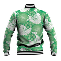 Green Aloha Hawaii Baseball Jacket Monstera Hibiscus Plumeria Seamless Vibes LT14 - Polynesian Pride