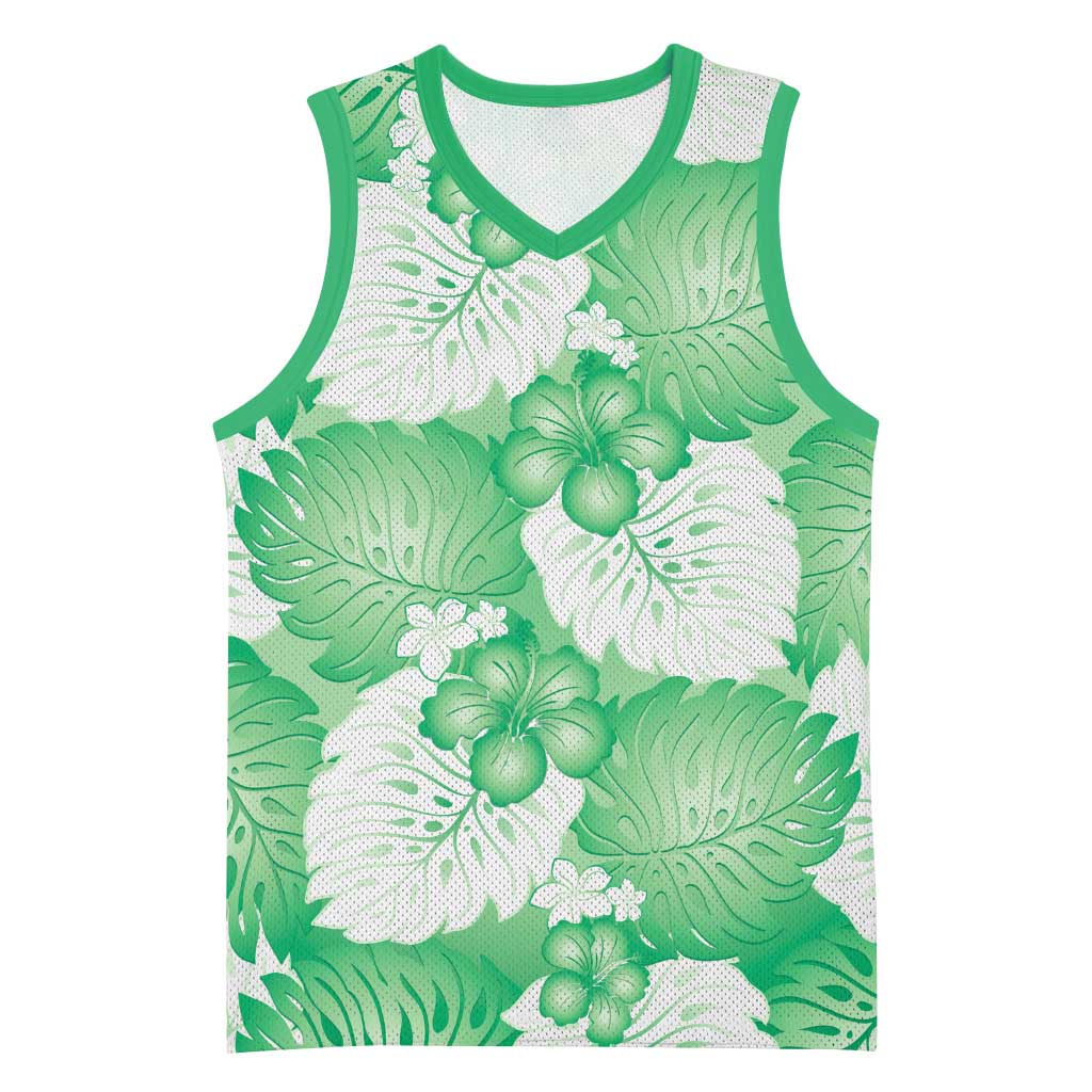 Green Aloha Hawaii Basketball Jersey Monstera Hibiscus Plumeria Seamless Vibes LT14 Unisex Green - Polynesian Pride