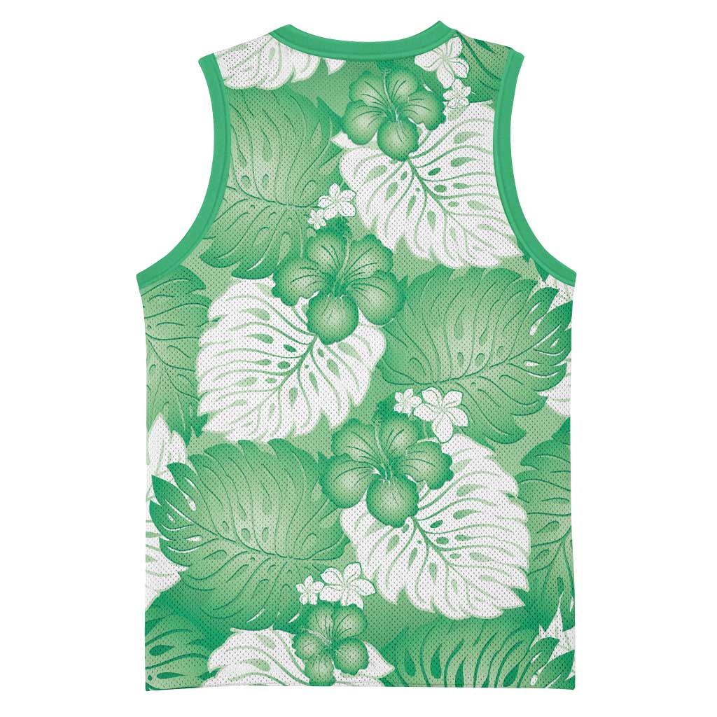 Green Aloha Hawaii Basketball Jersey Monstera Hibiscus Plumeria Seamless Vibes LT14 - Polynesian Pride