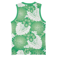 Green Aloha Hawaii Basketball Jersey Monstera Hibiscus Plumeria Seamless Vibes LT14 - Polynesian Pride