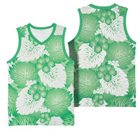 Green Aloha Hawaii Basketball Jersey Monstera Hibiscus Plumeria Seamless Vibes LT14 - Polynesian Pride