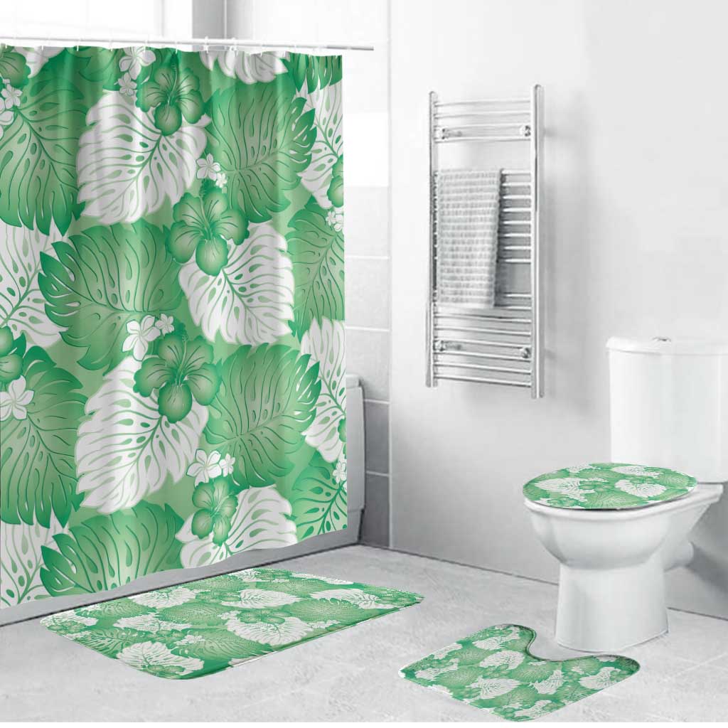Green Aloha Hawaii Bathroom Set Monstera Hibiscus Plumeria Seamless Vibes LT14 Bathroom Set (4 pcs) Green - Polynesian Pride