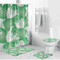 Green Aloha Hawaii Bathroom Set Monstera Hibiscus Plumeria Seamless Vibes LT14 Bathroom Set (4 pcs) Green - Polynesian Pride