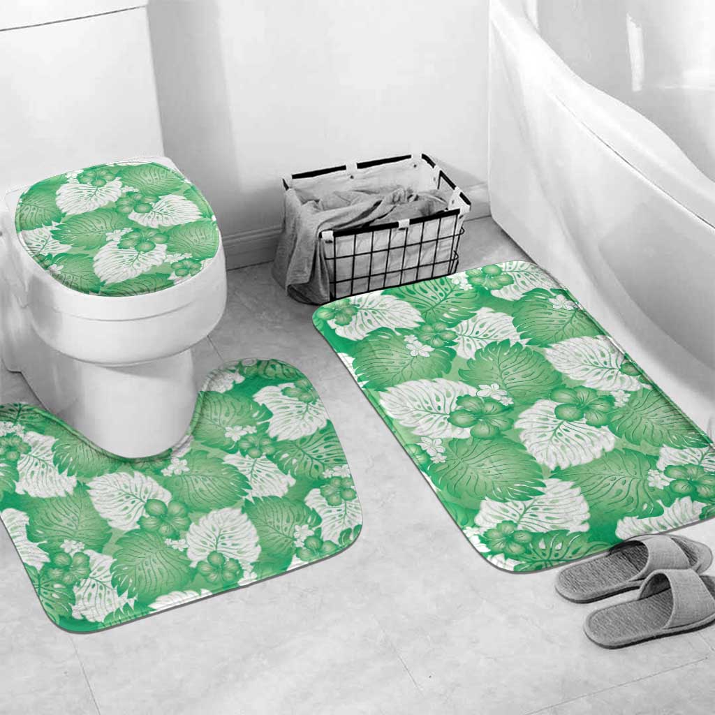 Green Aloha Hawaii Bathroom Set Monstera Hibiscus Plumeria Seamless Vibes LT14 Mat Set Only (3 pcs) One Size Green - Polynesian Pride
