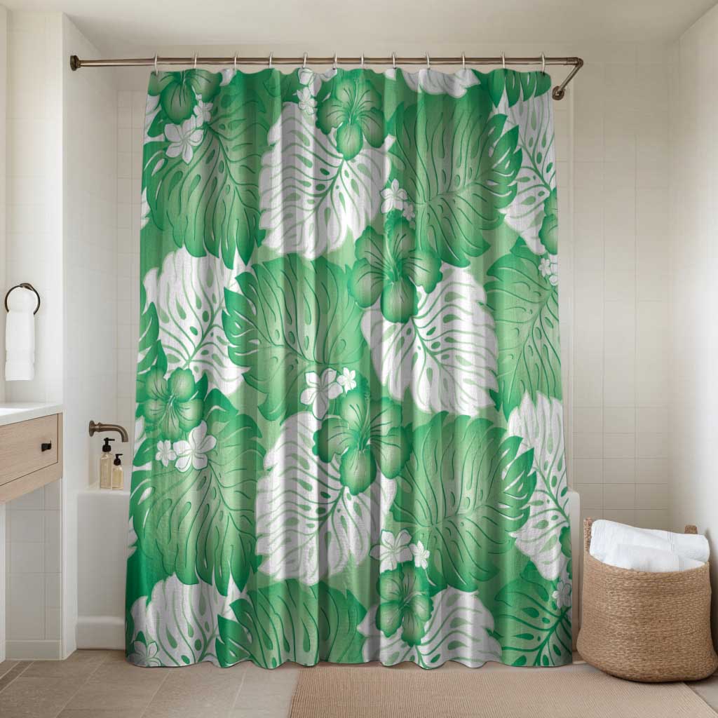 Green Aloha Hawaii Bathroom Set Monstera Hibiscus Plumeria Seamless Vibes LT14 Shower Curtain Only Green - Polynesian Pride