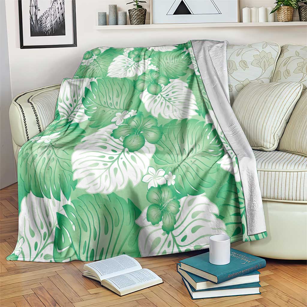 Green Aloha Hawaii Blanket Monstera Hibiscus Plumeria Seamless Vibes LT14 Green - Polynesian Pride