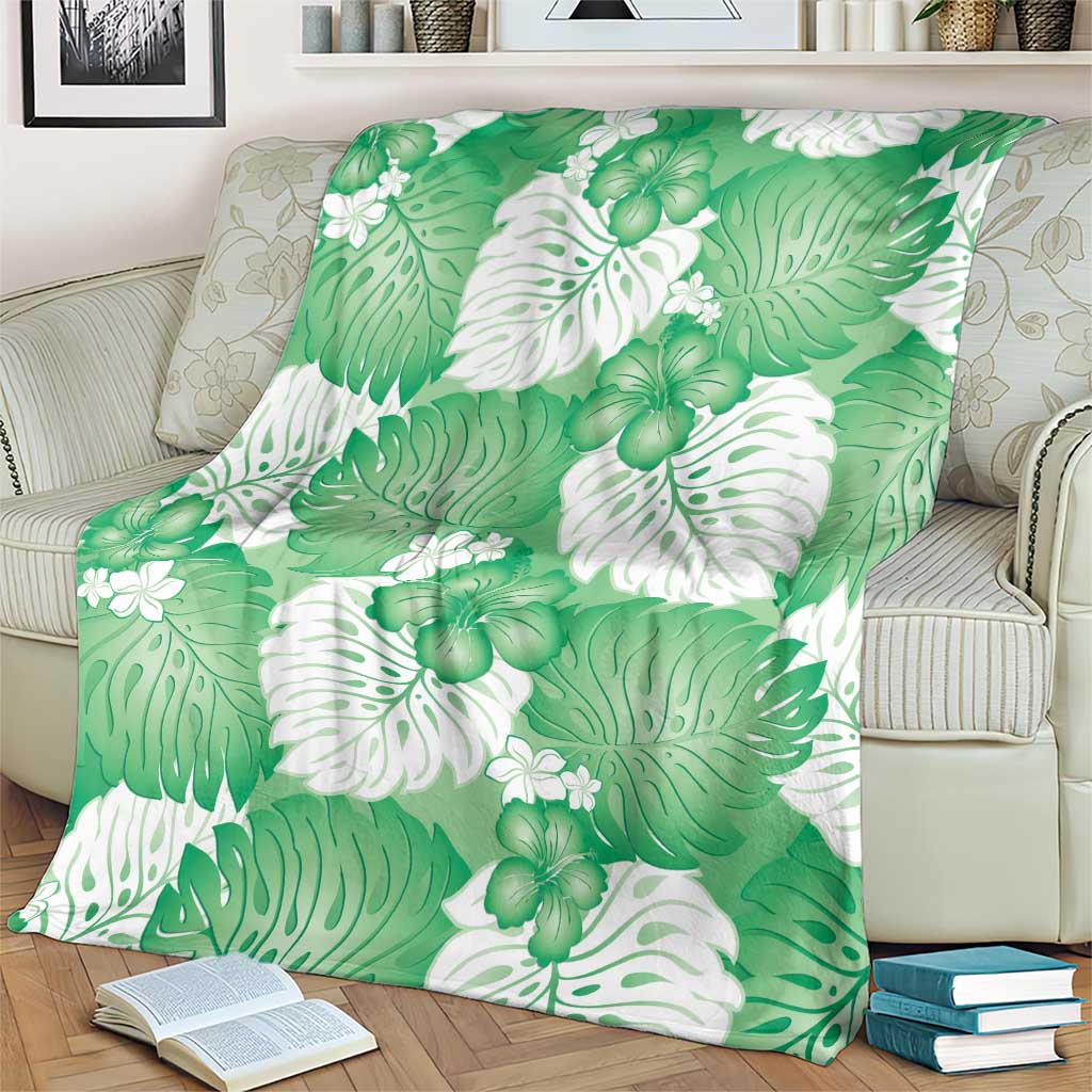 Green Aloha Hawaii Blanket Monstera Hibiscus Plumeria Seamless Vibes LT14 - Polynesian Pride
