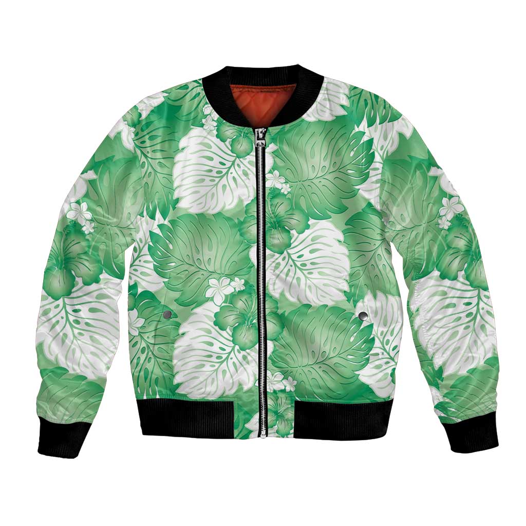 Green Aloha Hawaii Bomber Jacket Monstera Hibiscus Plumeria Seamless Vibes LT14 Unisex Green - Polynesian Pride