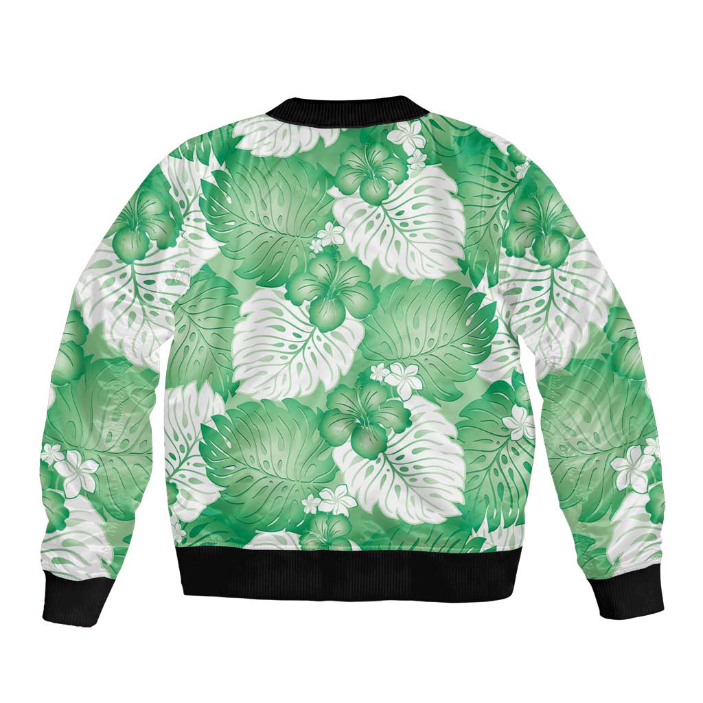 Green Aloha Hawaii Bomber Jacket Monstera Hibiscus Plumeria Seamless Vibes LT14 - Polynesian Pride