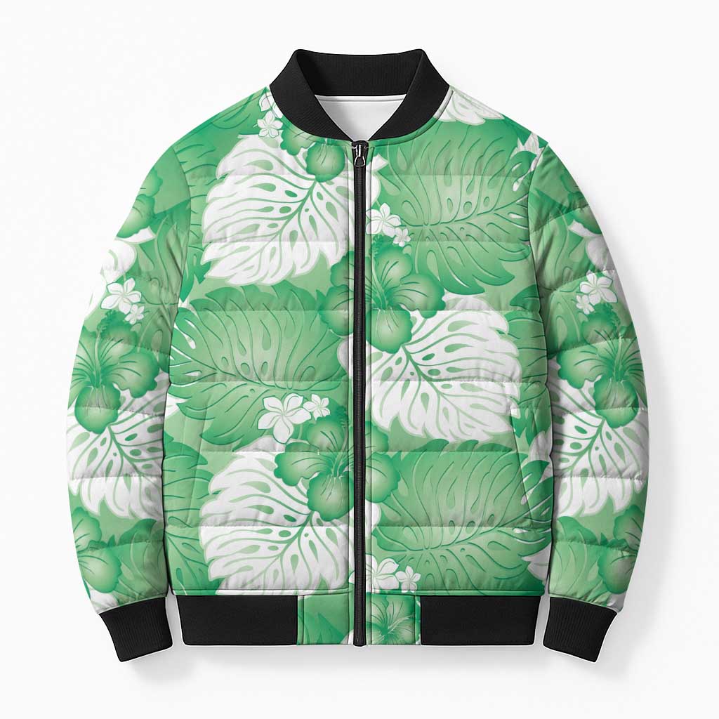 Green Aloha Hawaii Bomber Puffer Jacket Monstera Hibiscus Plumeria Seamless Vibes LT14 Unisex Green - Polynesian Pride
